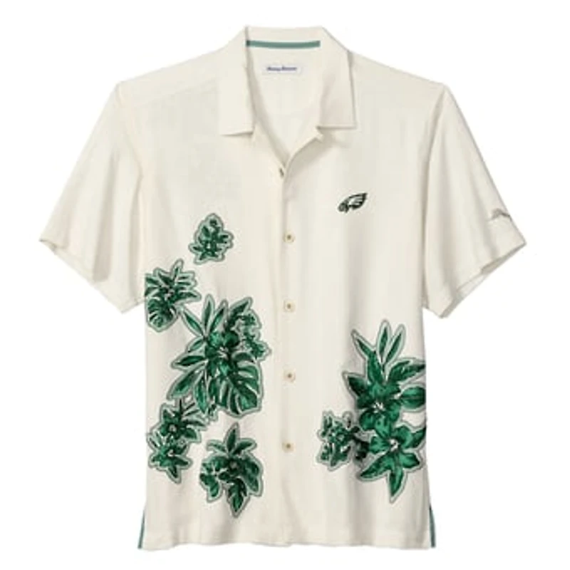 Men's Tommy Bahama Cream Philadelphia Eagles Hibiscus Camp Button-Up Shirt