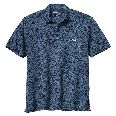 Men's Tommy Bahama College Navy Seattle Seahawks IslandZone Wild Hibiscus Tri-Blend Polo