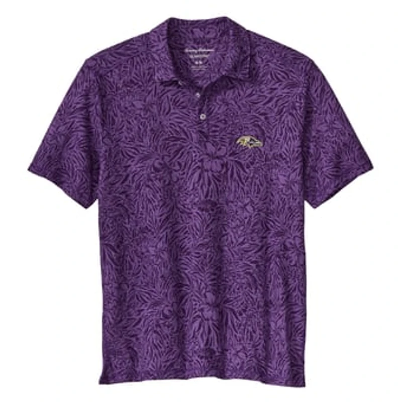 Men's Tommy Bahama Purple Baltimore Ravens IslandZone Wild Hibiscus Tri-Blend Polo