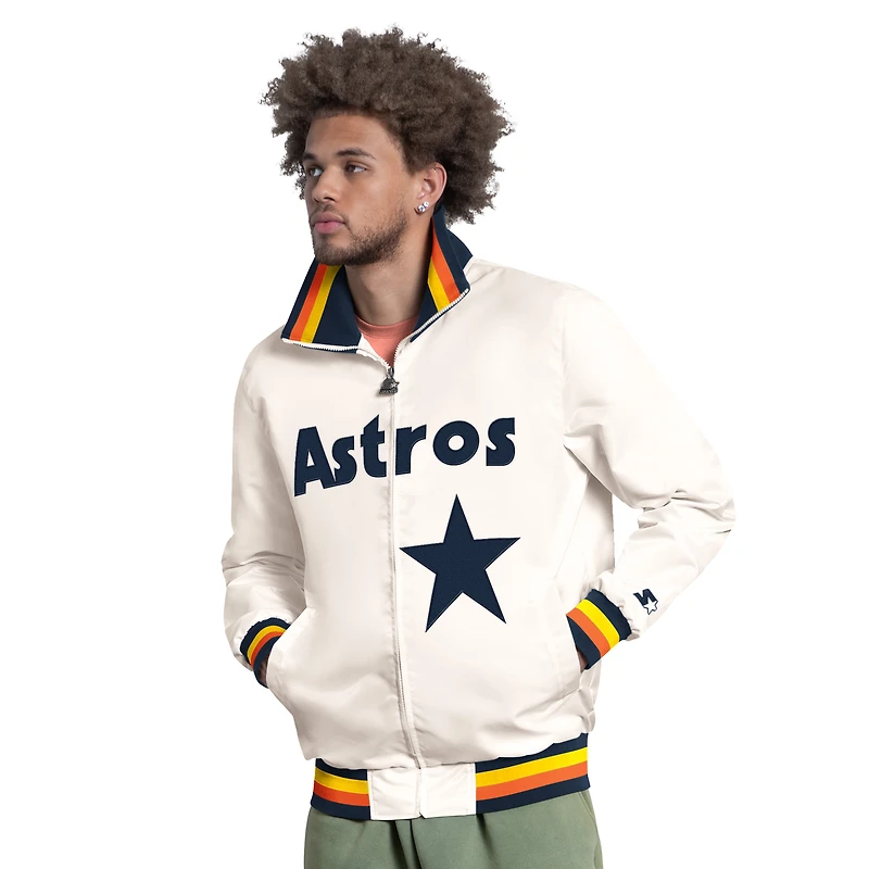 Men's Starter White Houston Astros The Captain Cooperstown Logo Full-Zip Varsity Jacket