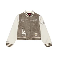 Women's Mitchell & Ness  Tan Los Angeles Dodgers Full-Snap Varsity Jacket