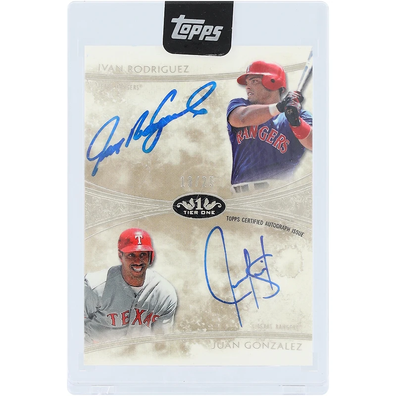 Ivan Rodriguez & Juan Gonzalez Texas Rangers Autographed 2014 Topps Tier One Dual Autograph #DA-RG #13/25 Card