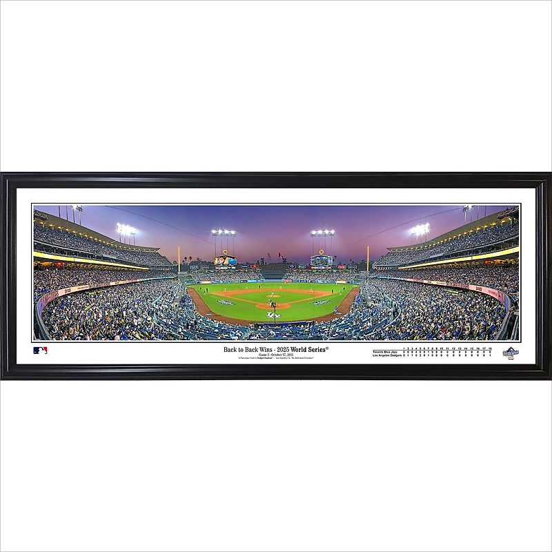 Los Angeles Dodgers 2025 World Series 13.5" x 39" Back-to-Back Wins Framed Panorama