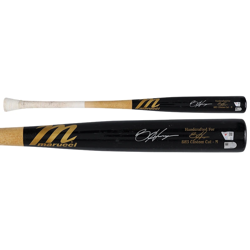 Bryce Harper Philadelphia Phillies Autographed Game-Used Black/Tan Marucci Bat from the 2025 MLB Season - HH98516161