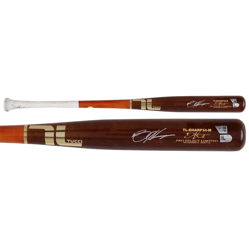 Bryce Harper Philadelphia Phillies Autographed Game-Used Brown/Orange Tucci Bat from the 2025 MLB Season - HH98516163