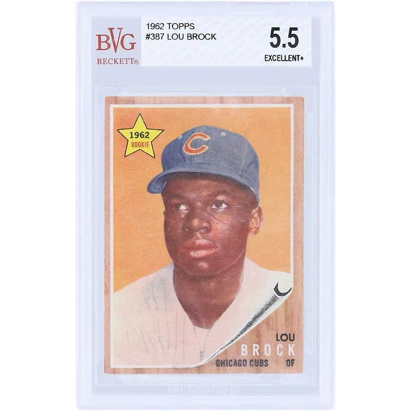 Lou Brock Chicago Cubs 1962 Topps #387 BVG Authenticated 5.5 Rookie Card - 7.5,5,7,6.5 Subgrades
