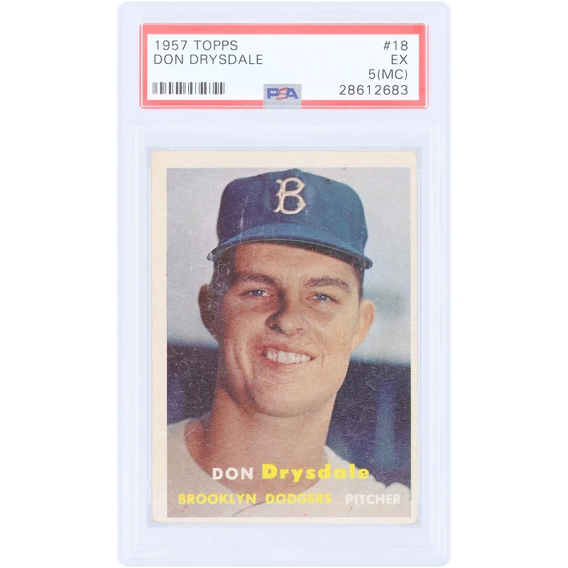 Don Drysdale Brooklyn Dodgers 1957 Topps #18 PSA Authenticated 5 Rookie Card