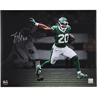Breece Hall New York Jets Autographed 16" x 20" Stiff Arm vs. Cleveland Browns Spotlight Photograph