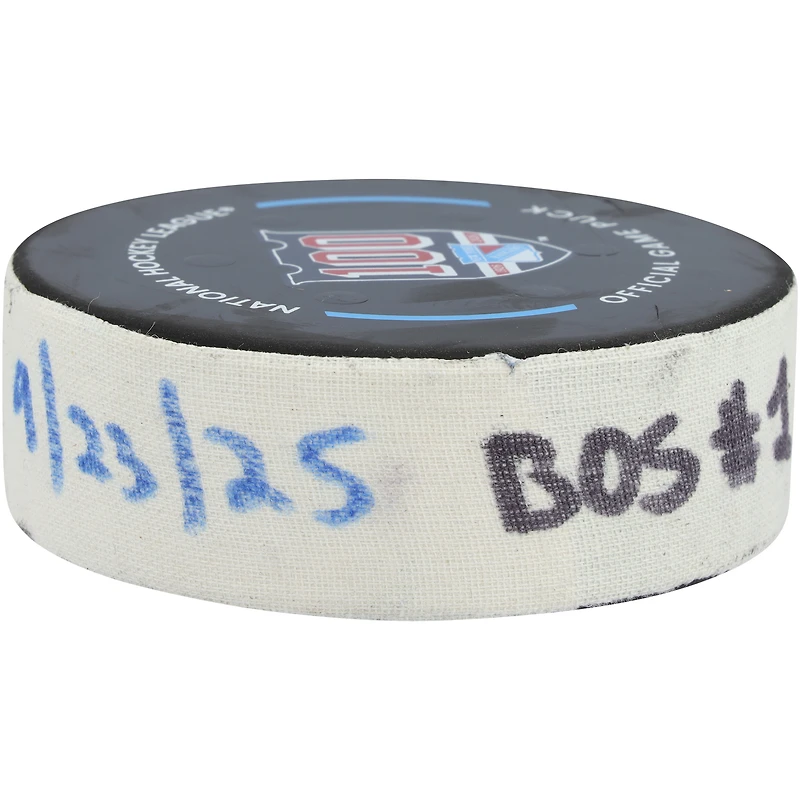 Matěj Blümel Boston Bruins Game-Used Goal Puck vs. New York Rangers on September 23, 2025