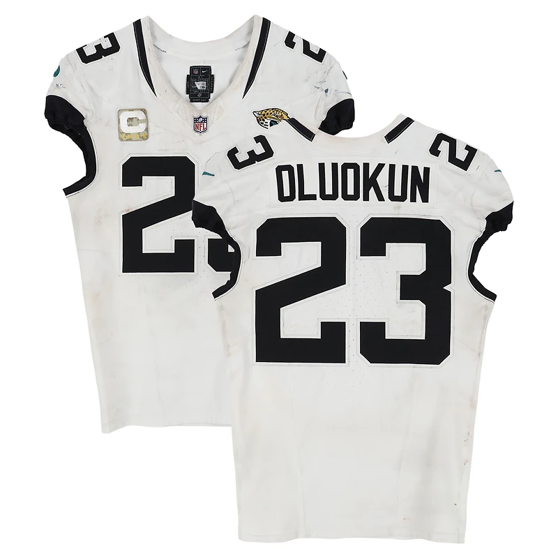 Foye Oluokun Jacksonville Jaguars Game-Used #23 White Nike Jersey vs. Houston Texans on November 9, 2025