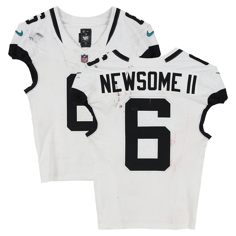 Greg Newsome II Jacksonville Jaguars Game-Used #6 White Nike Jersey vs. Houston Texans on November 9, 2025