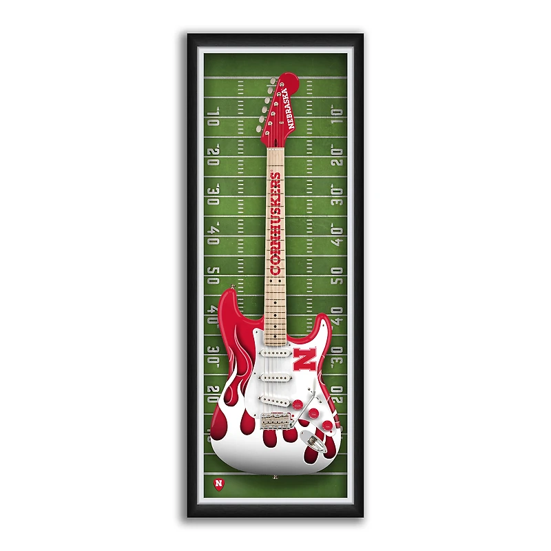 Nebraska Huskers 14" x 37" Electric Guitar Framed Art Print