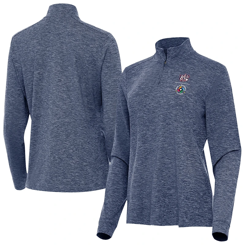 Women's Antigua Heather Navy USA Baseball Mentor Long Sleeve Quarter-Zip Mock Polo
