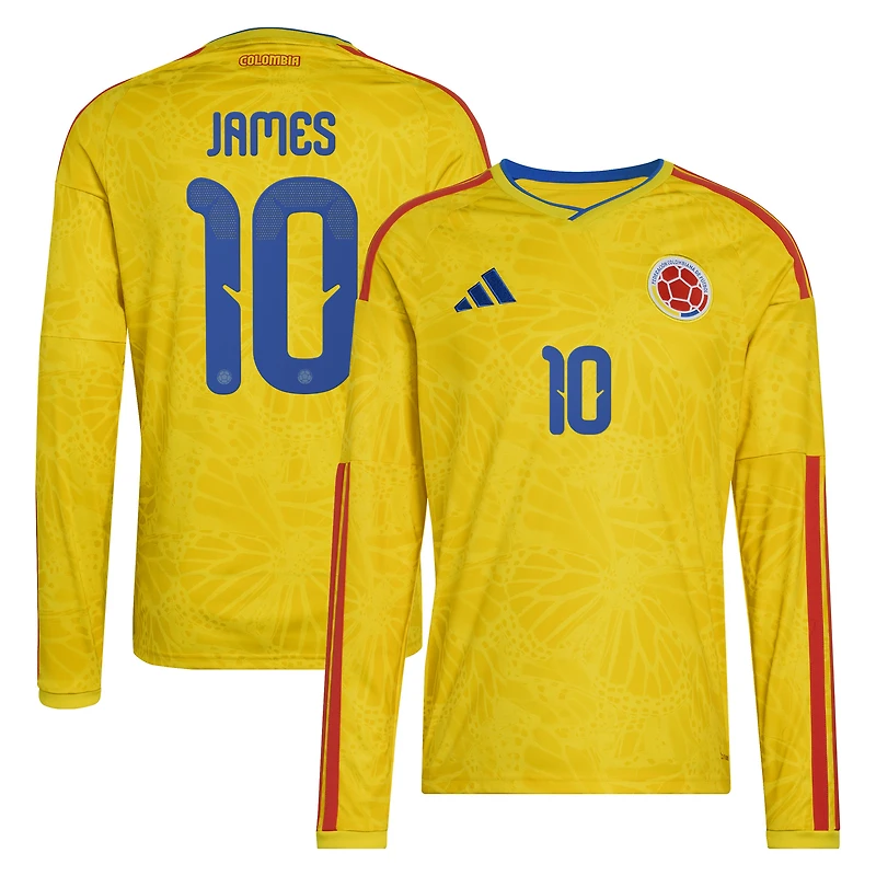 Men's adidas James Rodriguez Yellow Colombia National Team 2026 Home Replica Long Sleeve Jersey