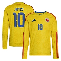 Men's adidas James Rodriguez Yellow Colombia National Team 2026 Home Replica Long Sleeve Jersey