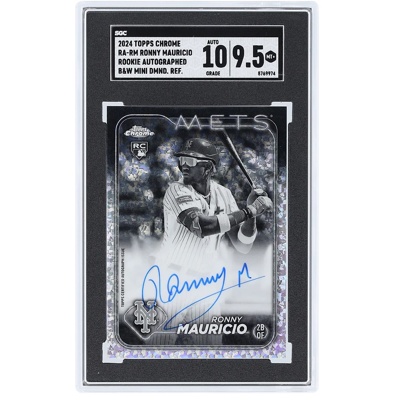 Ronny Mauricio New York Mets Autographed 2024 Topps Chrome Black & White Mini Diamond Refractor Rookie #RA-RM SGC Authenticated 9.5/10 Rookie Card