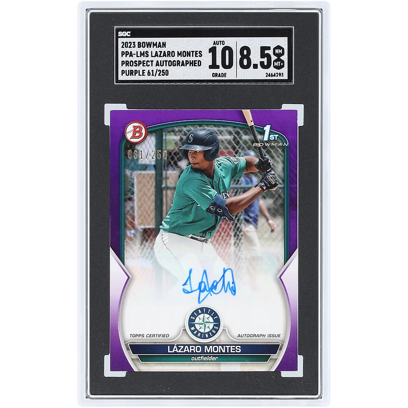 Lázaro Montes Seattle Mariners Autographed 2023 Bowman Purple Prospect Auto. #PPA-LMS #61/250 SGC Authenticated 8.5/10 Card