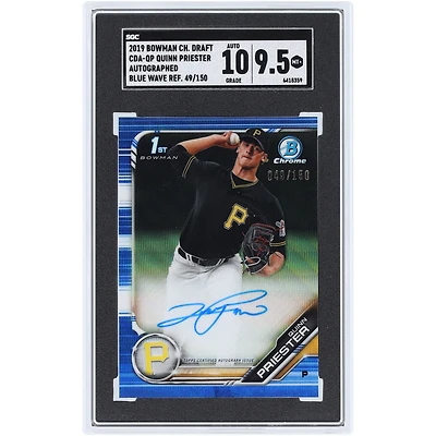 Quinn Priester Pittsburgh Pirates Autographed 2019 Bowman Chrome Draft Blue Wave Refractor #CDA-QP #49/150 SGC Authenticated 9.5/10 Card