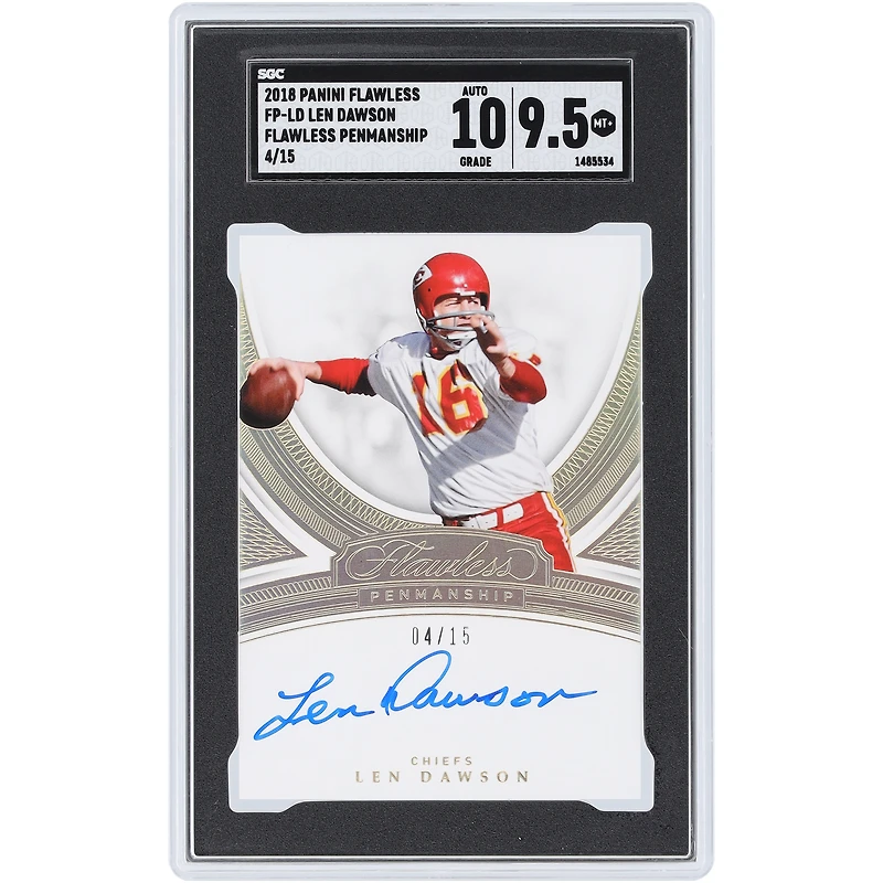 Len Dawson Kansas City Chiefs Autographed 2018 Panini Flawless Flawless Penmanship #FP-LD #4/15 SGC Authenticated 9.5/10 Card
