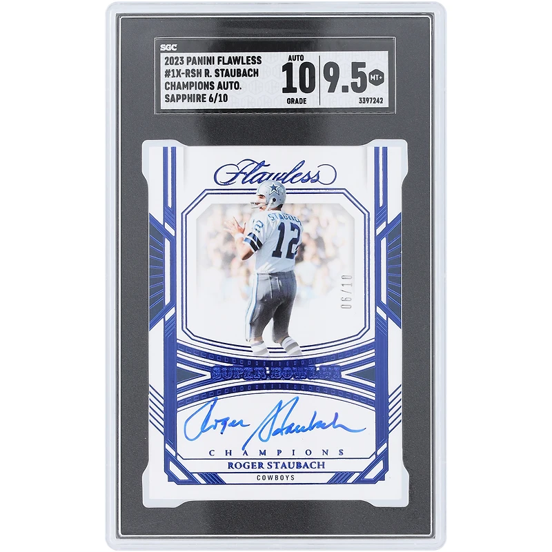Roger Staubach Dallas Cowboys Autographed 2023 Panini Flawless Sapphire Champions #1X-RSH #6/10 SGC Authenticated 9.5/10 Card