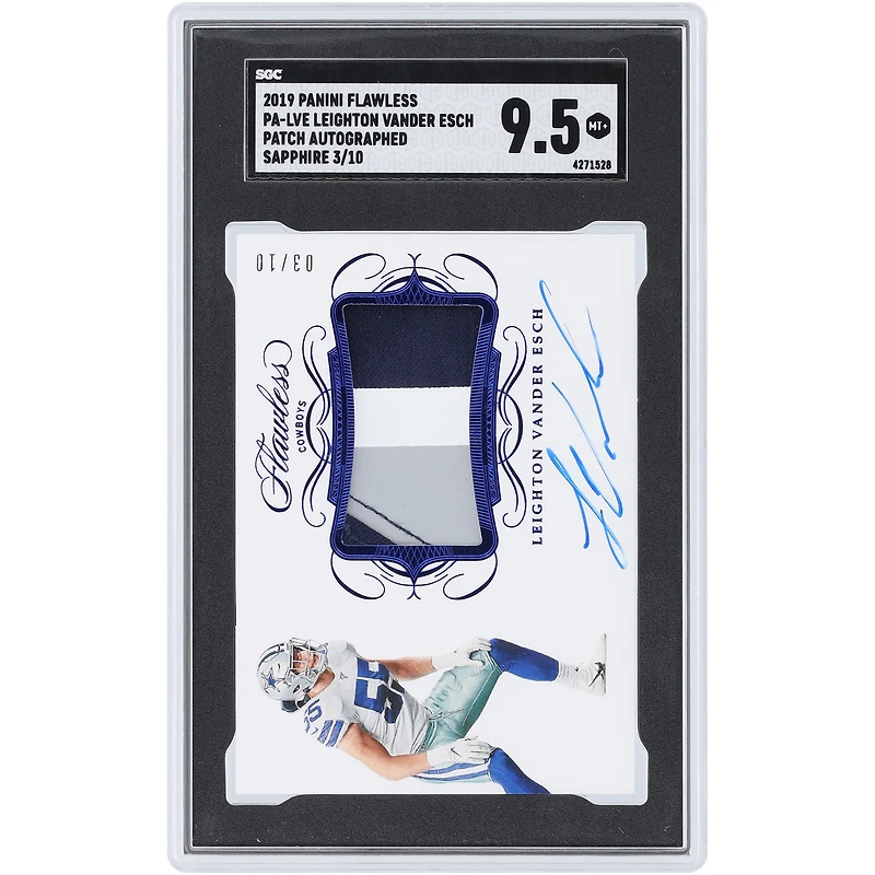 Leighton Vander Esch Dallas Cowboys Autographed 2019 Panini Flawless Sapphire Patch Tri-Color Relic #PA-LVE #3/10 SGC Authenticated 9.5 Card