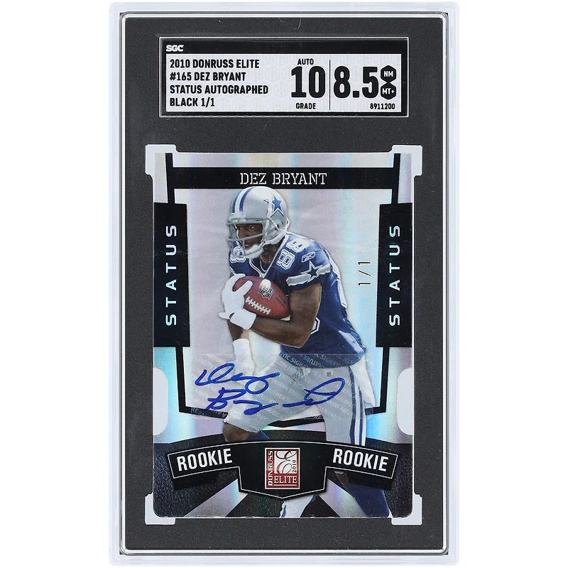 Dez Bryant Dallas Cowboys Autographed 2010 Donruss Elite Black Status #165 #1/1 SGC Authenticated 8.5/10 Card