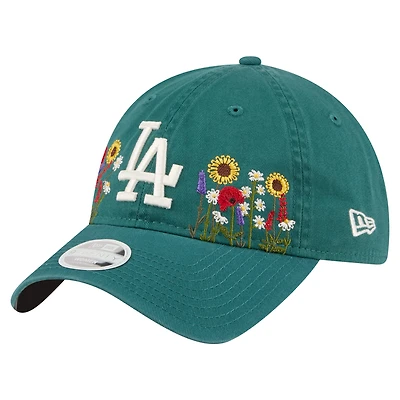 Women's New Era  Dark Green Los Angeles Dodgers Floral Stitch 9TWENTY Adjustable Hat