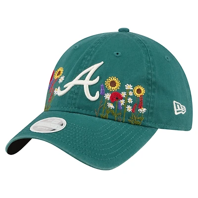 Women's New Era  Dark Green Atlanta Braves Floral Stitch 9TWENTY Adjustable Hat