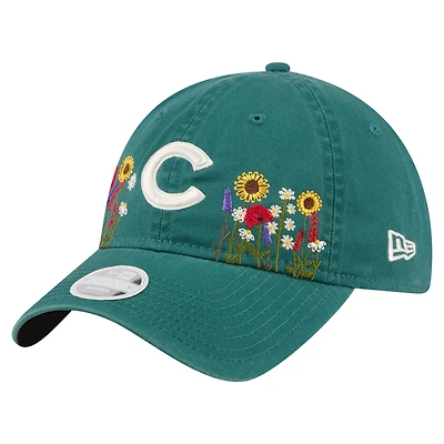 Women's New Era  Dark Green Chicago Cubs Floral Stitch 9TWENTY Adjustable Hat