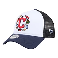 Youth New Era White/Navy Cleveland Guardians Food A-Frame 9FORTY Trucker Adjustable Hat
