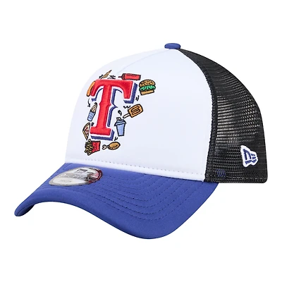 Youth New Era White/Royal Texas Rangers Food A-Frame 9FORTY Trucker Adjustable Hat