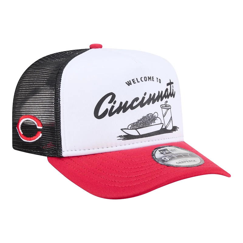 Men's New Era  White/Red Cincinnati Reds Foodie A-Frame 9FIFTY Trucker Snapback Hat