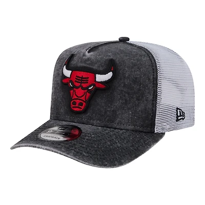 Men's New Era  Black/White Chicago Bulls Washed Meshback 9FIFTY Adjustable Hat