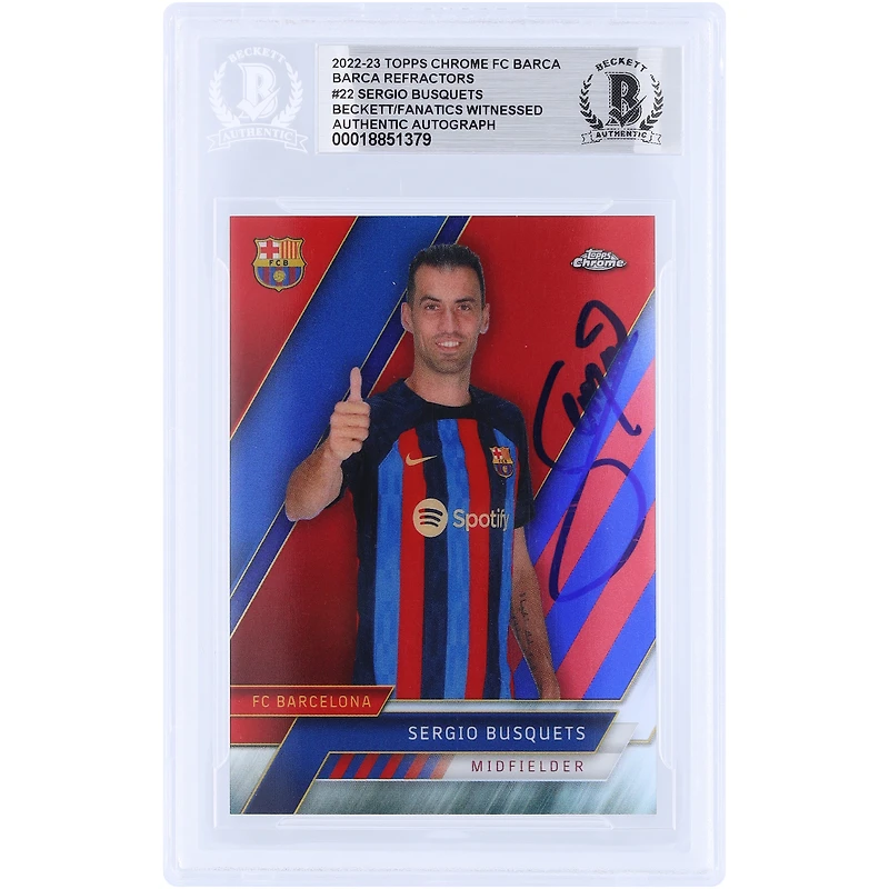 Sergio Busquets Barcelona Autographed 2022-23 Topps Chrome FC Barca Barca Refractors #22 #/99 Beckett Fanatics Witnessed Authenticated Card