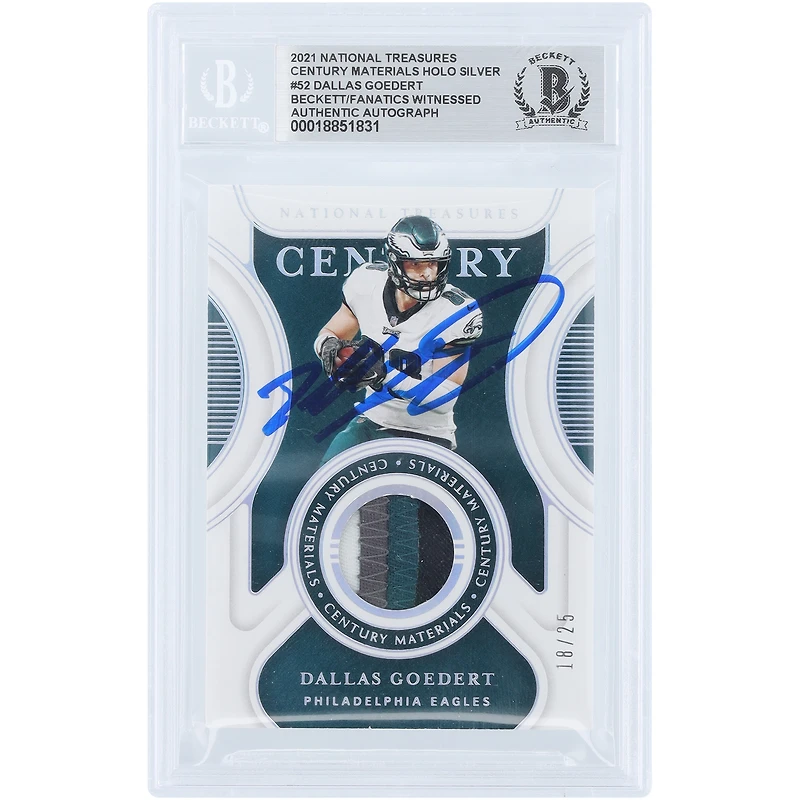 Dallas Goedert Philadelphia Eagles Autographed 2021 Panini National Treasures Century Materials Holo Silver Quad-Color Relic #CM-DAG #/25 Beckett Fanatics Witnessed Authenticated Card
