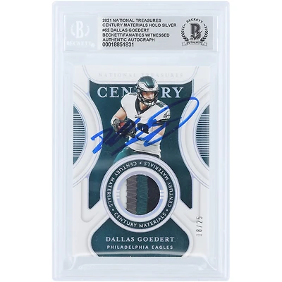 Dallas Goedert Philadelphia Eagles Autographed 2021 Panini National Treasures Century Materials Holo Silver Quad-Color Relic #CM-DAG #/25 Beckett Fanatics Witnessed Authenticated Card