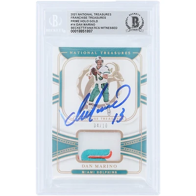 Dan Marino Miami Dolphins Autographed 2021 Panini National Treasures Franchise Treasures Prime Holo Gold Relic #FT-DM #/10 Beckett Fanatics Witnessed Authenticated Card