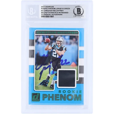 Christian McCaffrey Carolina Panthers Autographed 2017 Panini Donruss Green Rookie Phenom Jerseys Relic #5 Beckett Fanatics Witnessed Authenticated Rookie Card