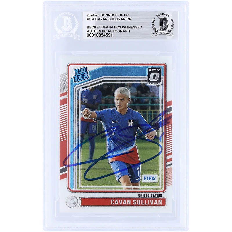 Cavan Sullivan USMNT Autographed 2024-25 Panini Donruss Optic Rated Rookie #184 Beckett Fanatics Witnessed Authenticated Rookie Card