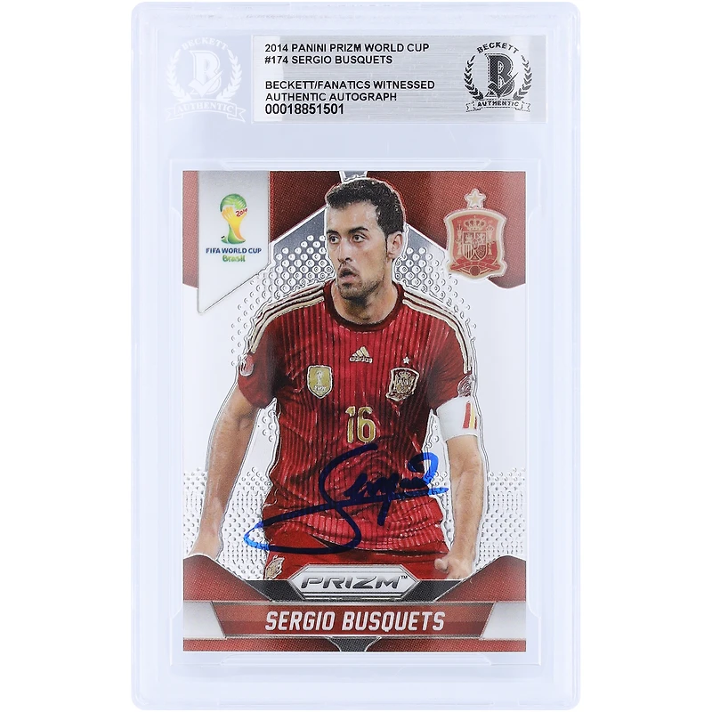 Sergio Busquets Spain National Team Autographed 2014 Panini Prizm World Cup Brasil #174 Beckett Fanatics Witnessed Authenticated Card