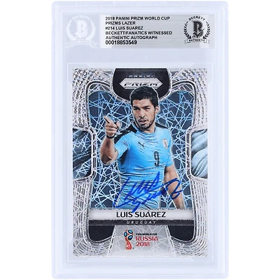 Luis Suarez Uruguay National Team Autographed 2018 Panini Prizm World Cup Russia Lazer Prizm #214 Beckett Fanatics Witnessed Authenticated Card