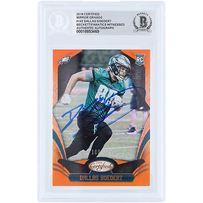 Dallas Goedert Philadelphia Eagles Autographed 2018 Panini Certified Mirror Orange #142 #/225 Beckett Fanatics Witnessed Authenticated Rookie Card