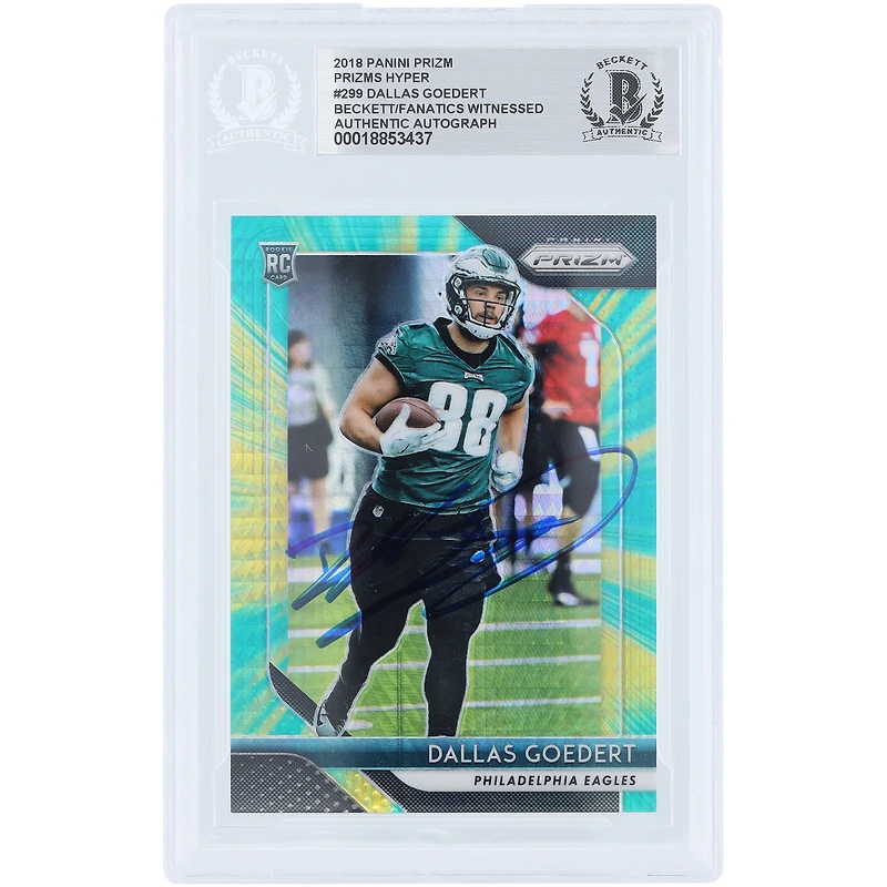 Dallas Goedert Philadelphia Eagles Autographed 2018 Panini Prizm Prizms Hyper #299 Beckett Fanatics Witnessed Authenticated Rookie Card
