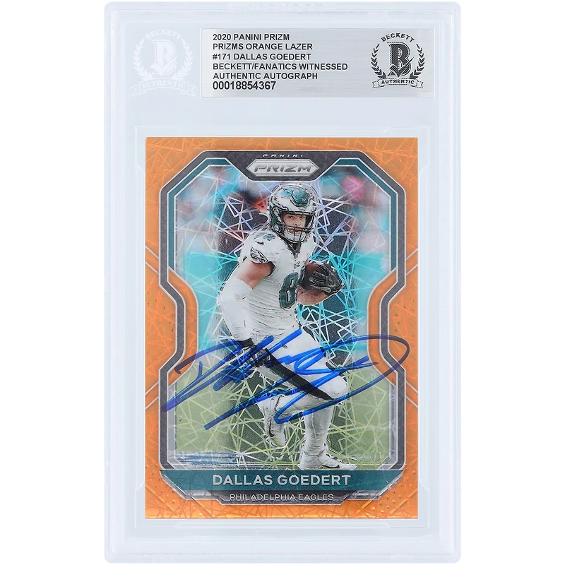 Dallas Goedert Philadelphia Eagles Autographed 2020 Panini Prizm Prizms Orange Lazer #171 Beckett Fanatics Witnessed Authenticated Card