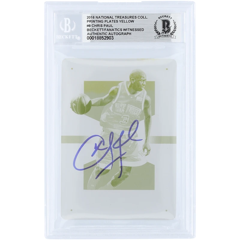 Chris Paul Wake Forest Demon Deacons Autographed 2016 Panini National Treasures Collegiate Yellow Printing Plate #8 #1/1 Beckett Fanatics Witnessed Authenticated Card