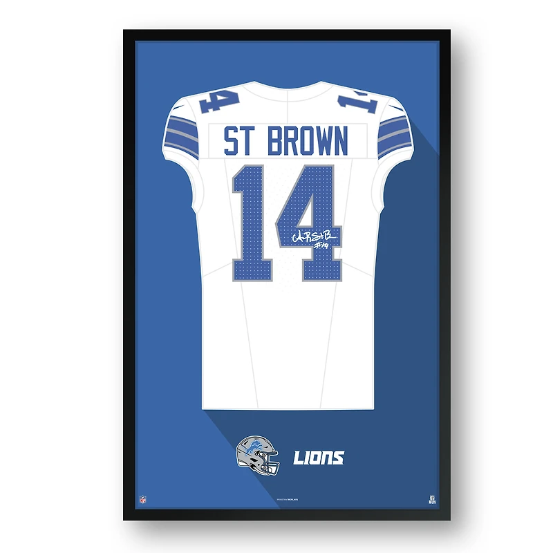 Amon-Ra St. Brown Detroit Lions 14" x 20" Away Jersey Framed Art Print
