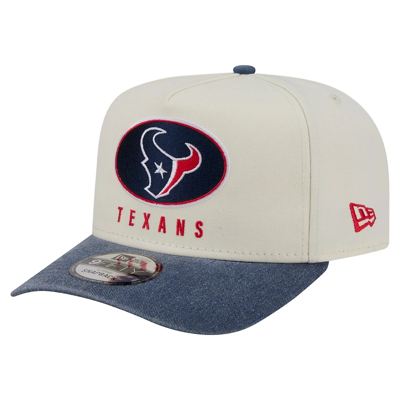 Men's New Era Cream/Navy Houston Texans Washed A-Frame 9FIFTY Snapback Hat