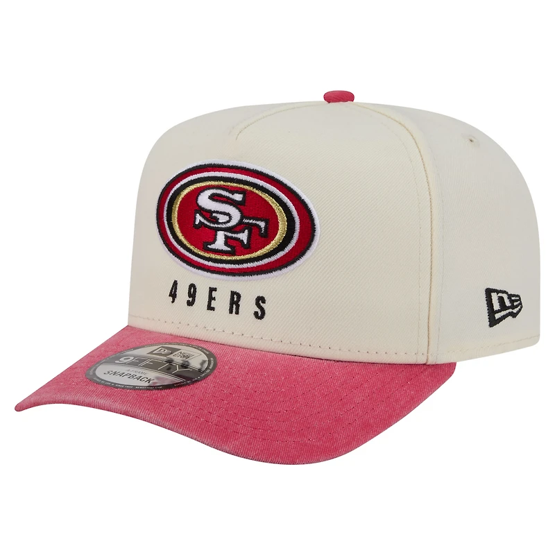 Men's New Era Cream/Scarlet San Francisco 49ers Washed A-Frame 9FIFTY Snapback Hat