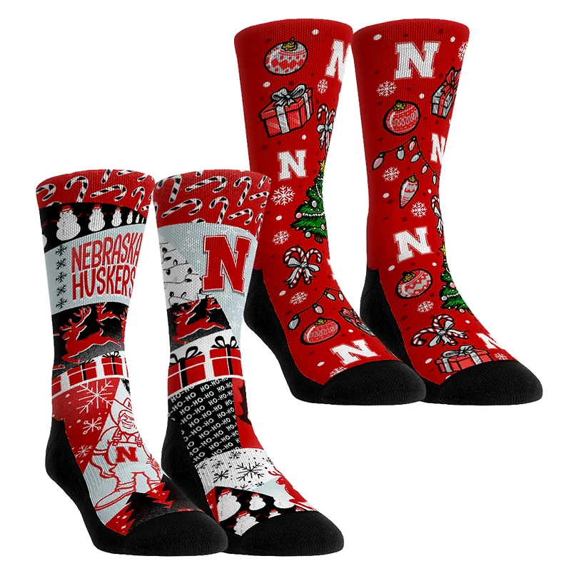 Youth Rock Em Socks Nebraska Huskers Holiday Remix Crew Socks Two-Pack