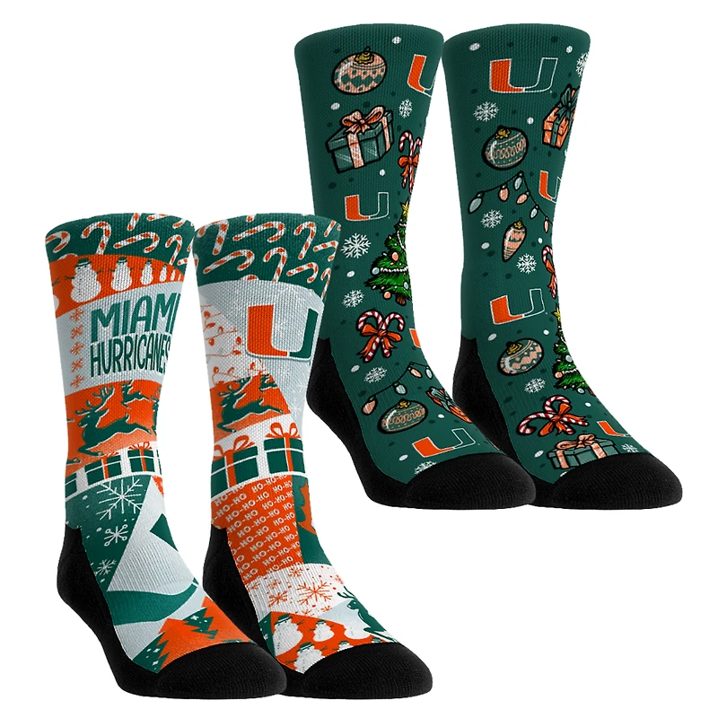 Youth Rock Em Socks Miami Hurricanes Holiday Remix Crew Socks Two-Pack